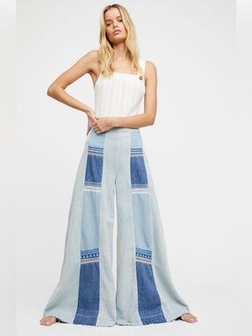 FREE PEOPLE Willa Pieced Wide-Leg Jeans Patchwork Embroidery 27